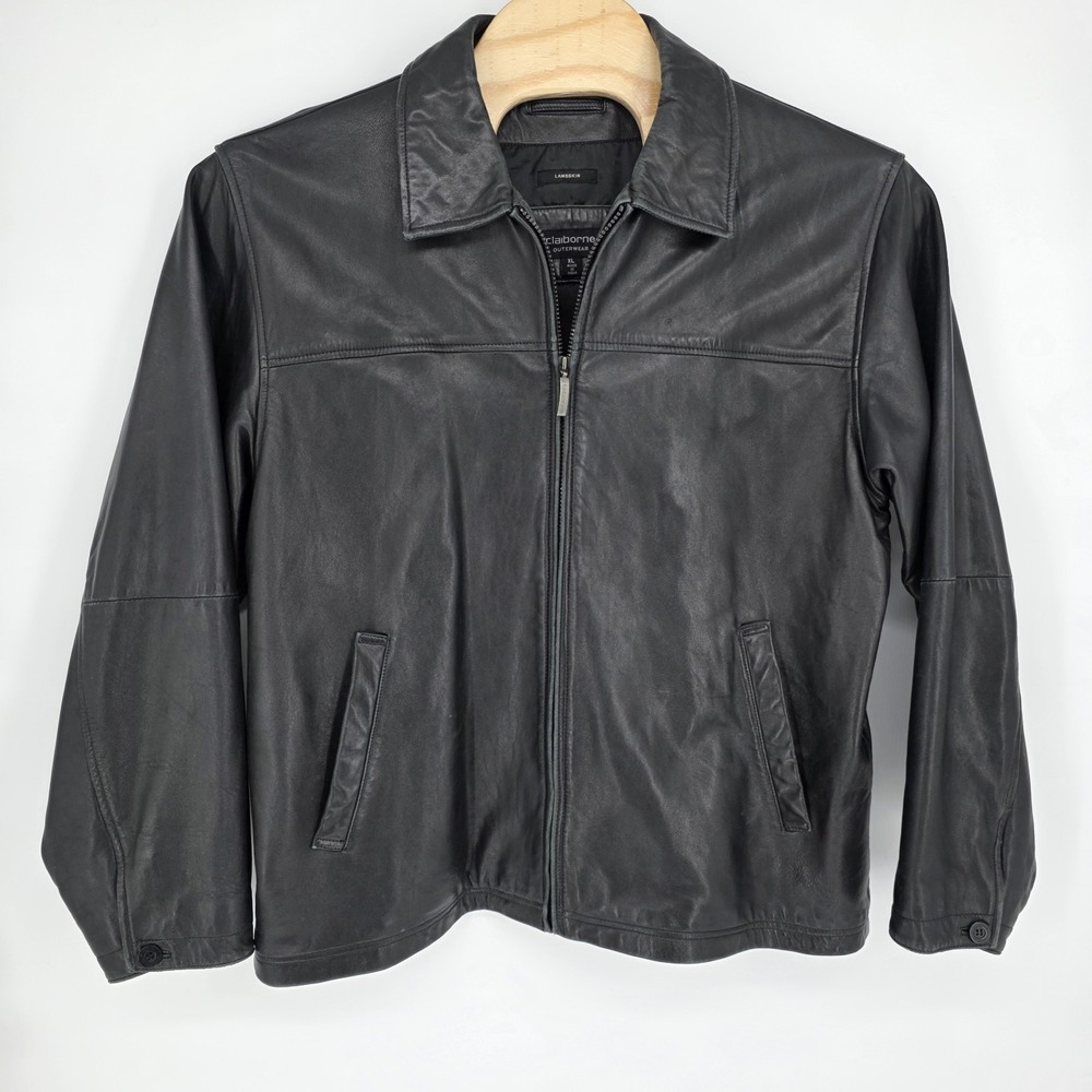 Claiborne Outerwear Mens XL Soft Black Lambskin‎ Leather Zip Up Jacket Bomber